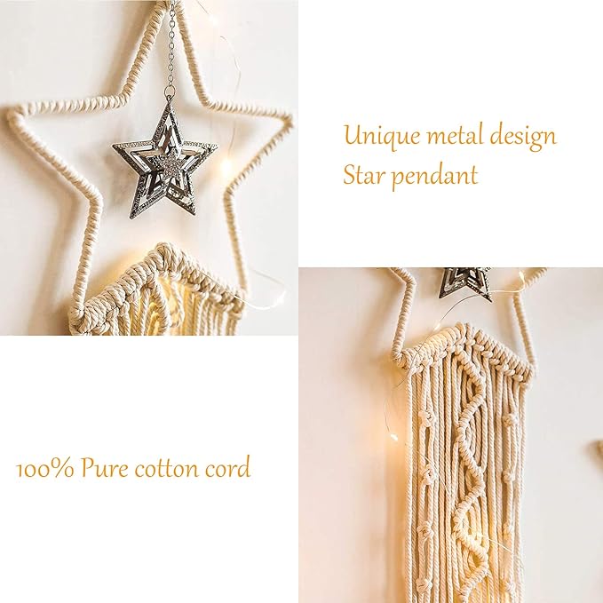 Moon Star Dream Catcher Decor,2pcs Boho Home Moon Star Dreamcatcher,Macrame Wall Hanging Boho Home Decor for Kids Baby Bedroom Decoration for Women Girls Friends Craft