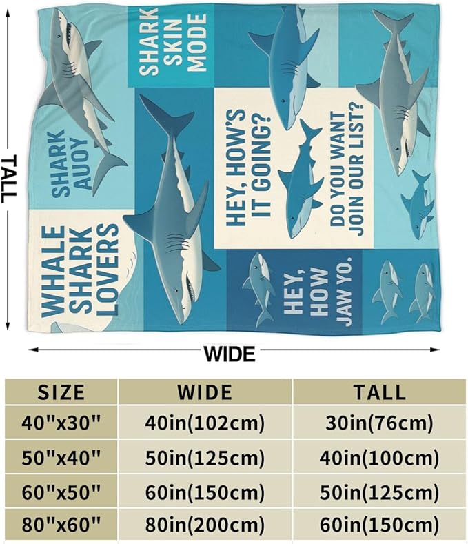 Shark Fleece Throw Blanket Fuzzy Plush Super Soft Cozy Warm Stuff Bedding Blanket Gifts for Whale Shark Lover Boys Girls Kids Adult Men Women 60"X80"