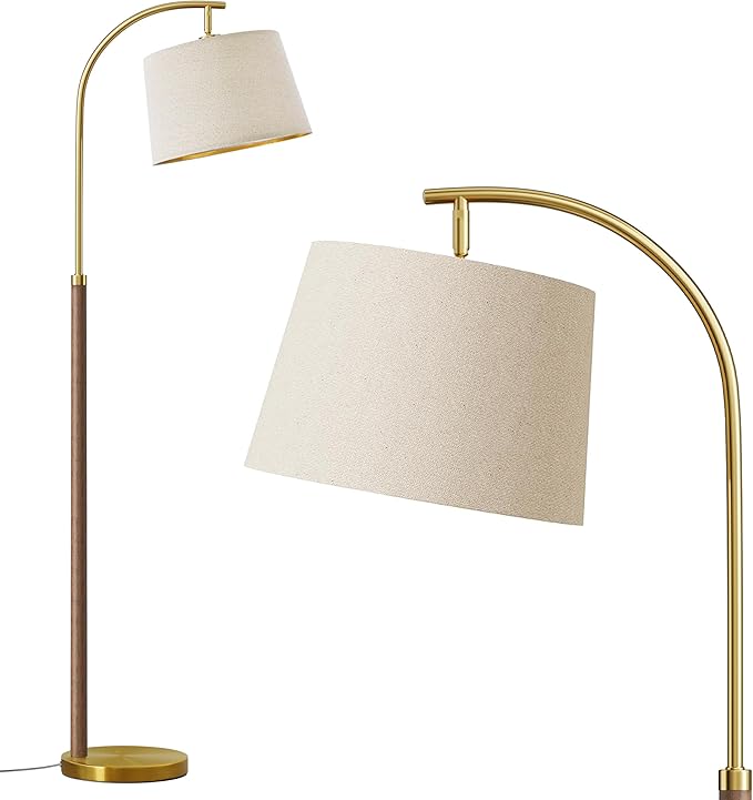 63" Wood Floor Lamps for Living Room with Foot Switch Arc Tall Standing Lamp for Bedroom Mid Century Modern Corner Gold Floor Lamps for Office Nursery Industrial Reading Lamp, Chestnut