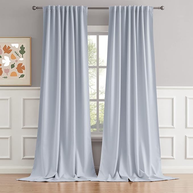 DUALIFE Silver Grey Curtains Room Darkening Curtains，Rod Pocket and Back Tab Thermal Insulated Drapes 52x108 Inch，2 Panels