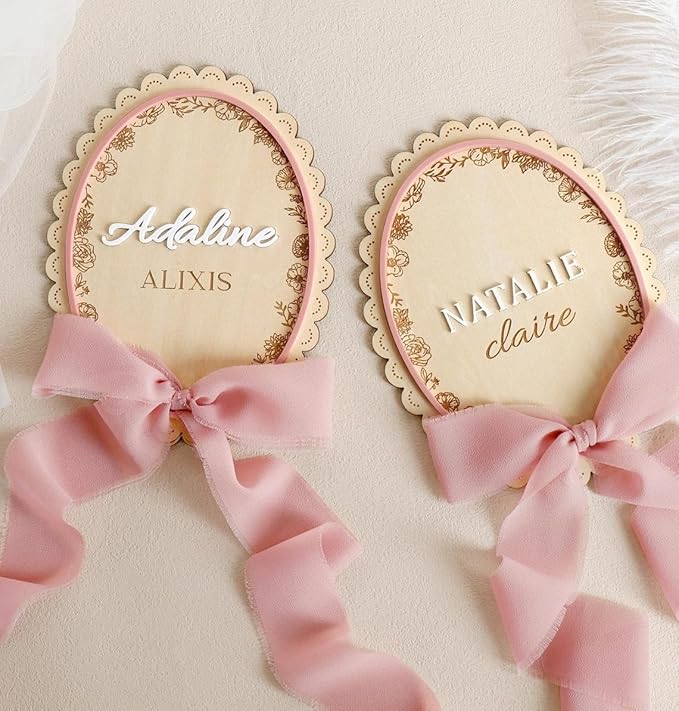 Personalized Newborn Name Sign - Custom Baby Birth Announcement Plaque with Bow, Wood & Acrylic Nursery Decor, Newborn Photo Prop, Nursery Decor