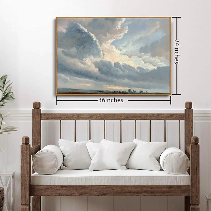 OIQArtOIQ Vintage Landscape Canvas Wall Art Framed Natural Scenery Painting Artwork Prints France Country Wilderness Farmhouse Decor Pictures Kitchen Bedroom Living Room Bathroom