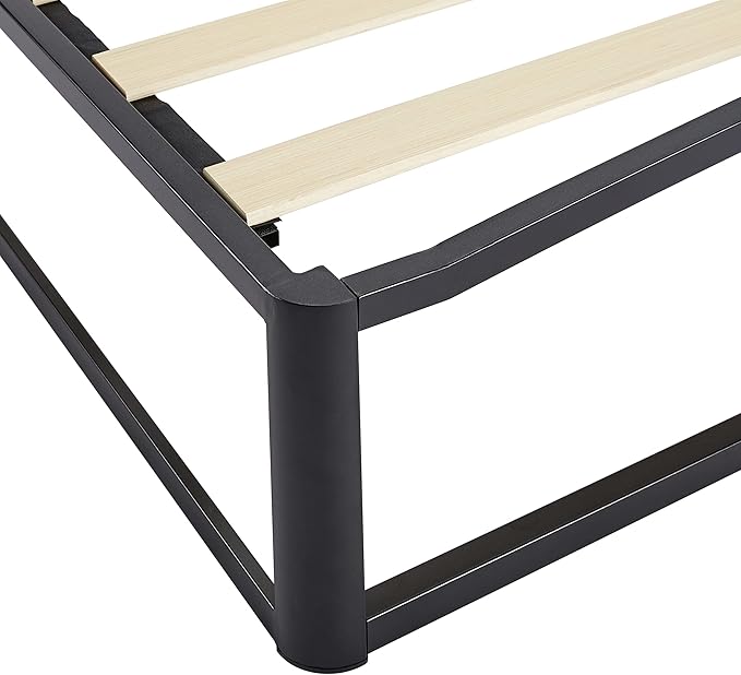 Amazon Basics Metal Platform Bed Frame, with Wood Slat Support, 10 inches High, Twin, Black