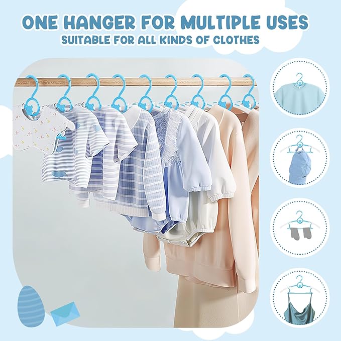 30 Pack Kids Hangers for Nursery Closet, Adjustable Non-Slip Toddler Baby Hangers with Windproof Buckle, 11-14" Infant Child Plastic Clothes Pant Hanger for Boys Girls Newborn Adult, Blue