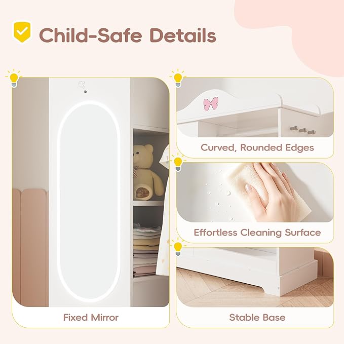 Kids Armoire with Jewelry Cabinet, Kids Dress Up Storage with Shelves, Girls Wardrode Costume Organizer with Full Length Mirror, Children Closet with Armoire for Bedroom, Kids Room, Girls