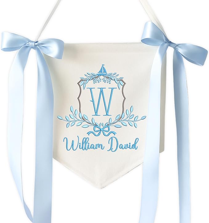 EMBROIDERED Name Baby Banner, Baby Flag with Monogram Name, Personalized Baby Name Sign, Customizable Baby Name, Baby Announcement Sign for Hospital (10)