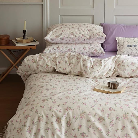 Rose Flower Duvet Cover Twin XL White Soft Cotton Comforter Cover Girls Pink Floral Bedding Set Vintage Country Style Flower Comforter Cover with 2 Pillowcases Cottagecore Floral Duvet Cover Set