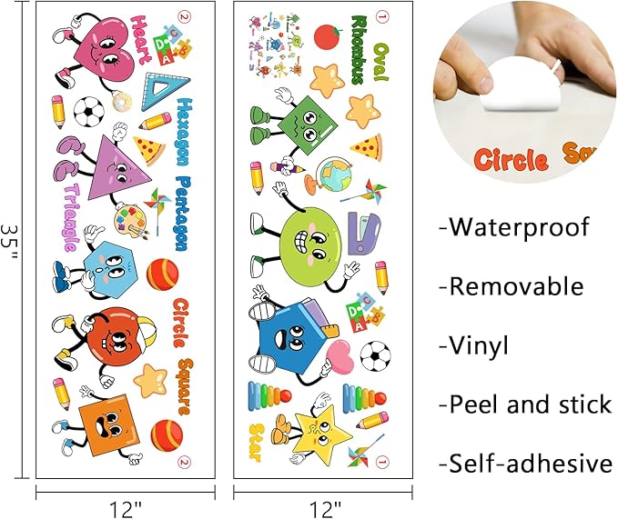 Mfault Kids Shapes Educational Wall Decals Stickers, Colorful Geometry Learning Baby Nursery Decorations Bedroom Art, Funny Boys Girls Toddlers Playroom School Classroom Daycare Library Home Decor