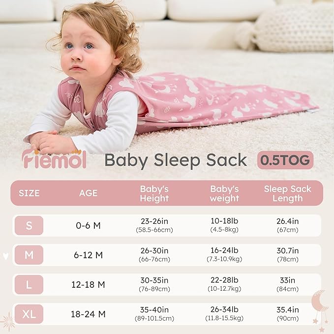 Baby Sleep Sack 18-24 months, 100% Cotton Sleeping Sack for Toddler, 3 Pack Baby Wearable Blanket, 0.5 Tog Lightweight Double Zipper Sleep Bag XLarge Pink Stars Moon