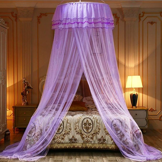Jolitac Bed Canopy Lace Mosquito Net for Girls Beds, Unique Princess Play Tent Mesh Canopies Large Lace Dome Curtain Drapes Home & Travel (Purple)