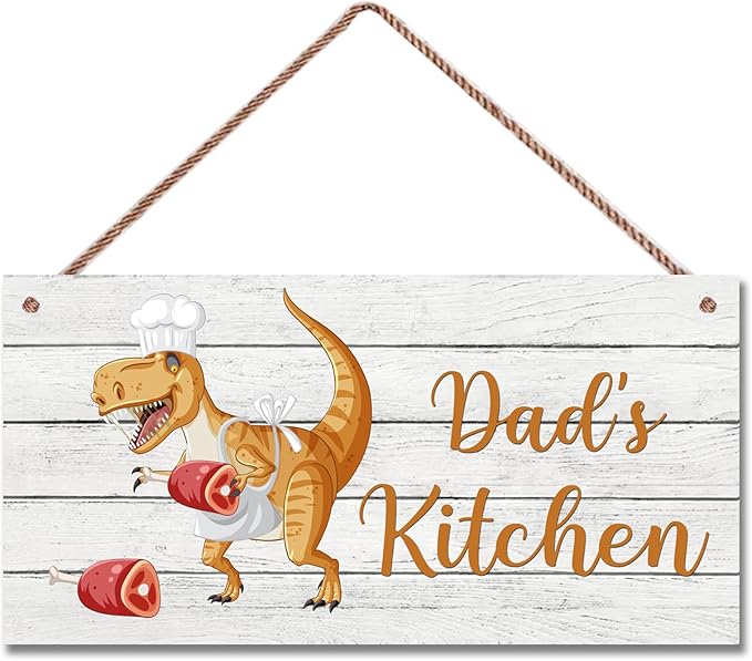 Personalized Mother's Kitchen Sign Funny Dinosaur Chef Custom Name Door Wall Decor, Wall Decoration Father's Kitchen Sign For Parents Grandparents