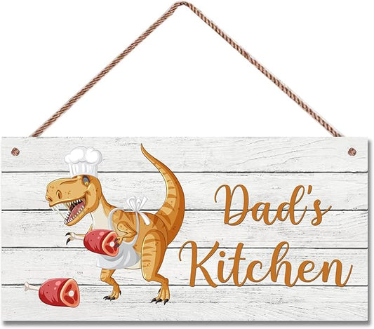 Personalized Mother's Kitchen Sign Funny Dinosaur Chef Custom Name Door Wall Decor, Wall Decoration Father's Kitchen Sign For Parents Grandparents