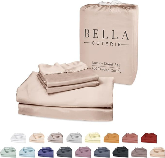 Bella Coterie Luxury Bamboo Viscose 34” Split Top King Size Sheet Set | 1 Fitted Sheet for Sleep Number & Adjustable Beds | 100% Organically Grown | Cooling & Soft | 18” Deep Pocket [Dusty Rose]