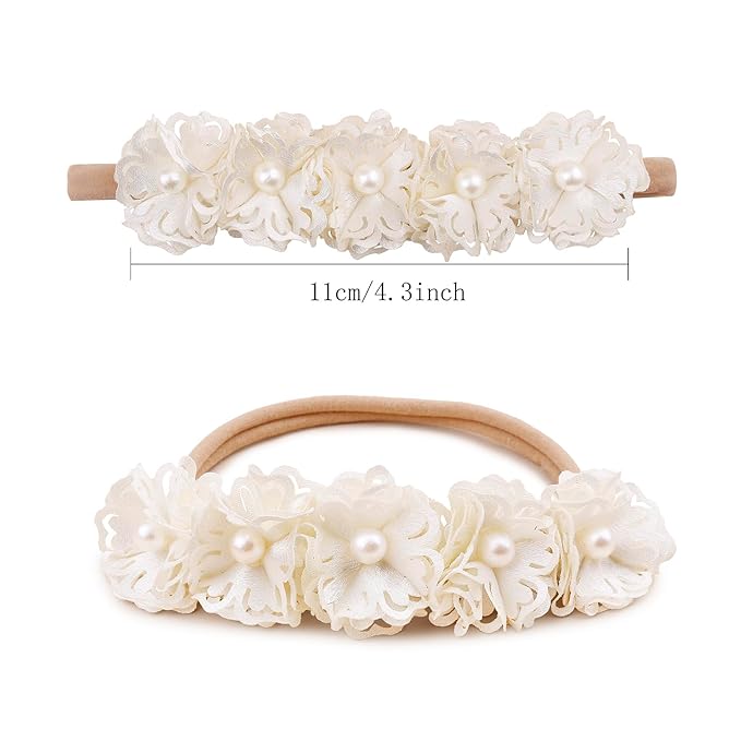 Baby Girl Floral Headband Nylon Flower Crown Elastic Hairband 3pcs Hair Accessories Gift for Girls (9557-001)