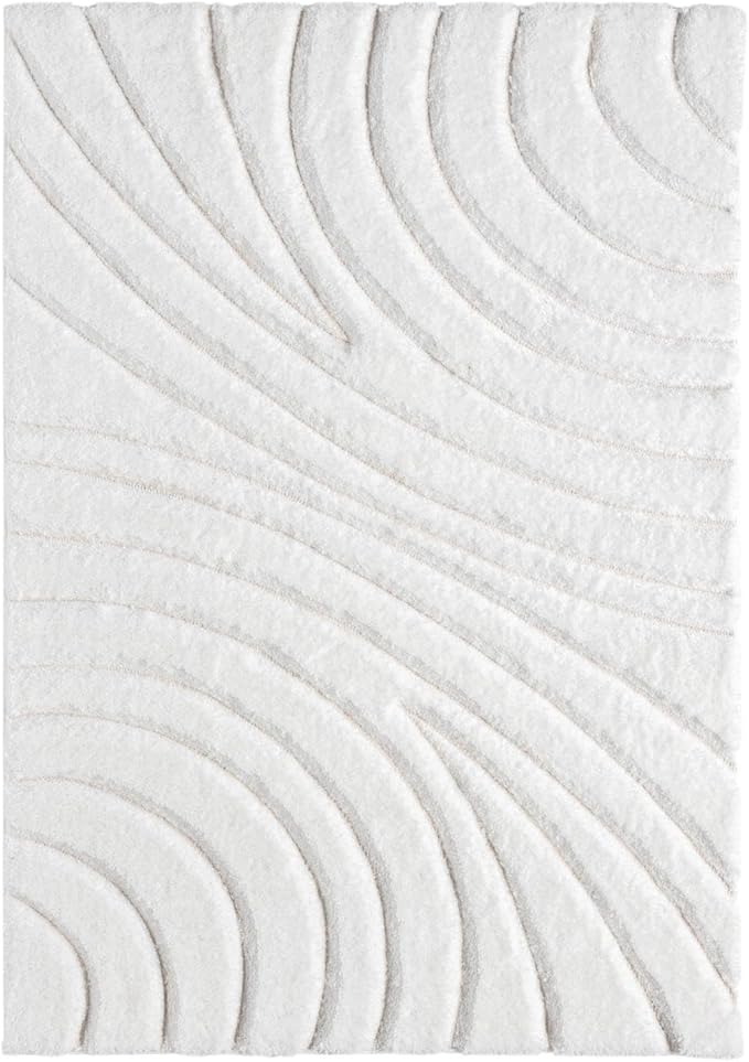 LUXE WEAVERS Lantanas Collection 7070 Cream 8x10 Modern Shag Geometric Area Rug