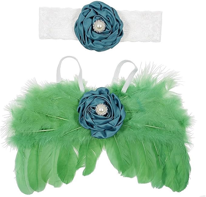 2Pcs Baby Photoshoots Angel Costume Wing Pearl Flower Headband Photo Posing Props Photography Suit Newborn Shower Gift Baby Angel Costume