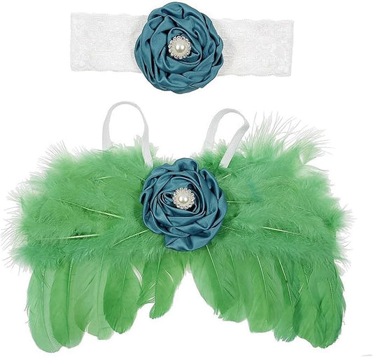 2Pcs Baby Photoshoots Angel Costume Wing Pearl Flower Headband Photo Posing Props Photography Suit Newborn Shower Gift Baby Angel Costume