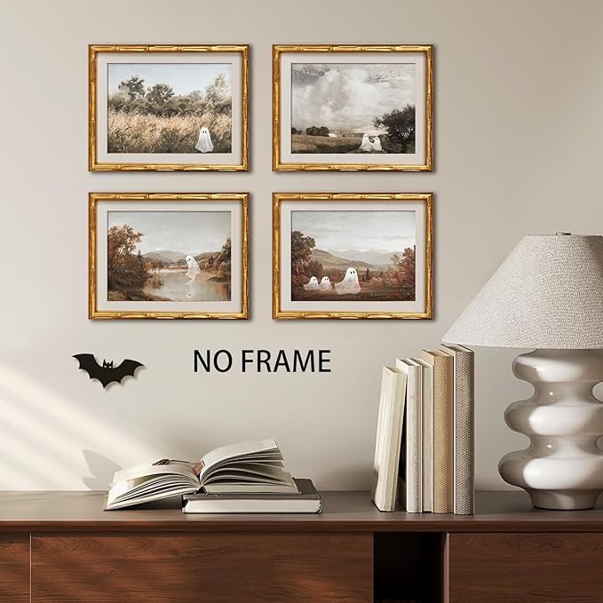 Mynotix Funny Halloween Poster Set of 7, Cute Ghost Country Landscape Wall Art, Vintage Haunted Forest Canvas Painting Print Pictures for Bedroom Living Room Dorm Unframed 8x10 inch