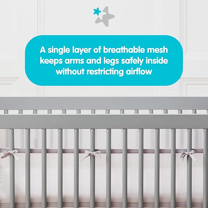 Breathable Mesh Liner for Full-Size Cribs, 11"H (28cm) Essential 2mm Mesh, White (Size 4FS Covers 3 or 4 Sides)