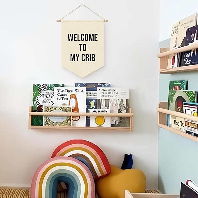 Welcome to My Crib Pennant Flag Banner, Funny Flags for Room, Wall Hanging Pennant Flag Banner Decor for Nursery Bedroom Living Room