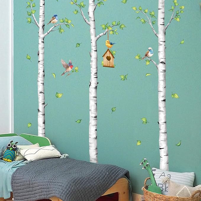 Large Birch Tree Wall Decals, White Realistic Tree Wall Stickers Peel and Stick Wall Decal Waterproof Wall Art Sticker for Aisle Bedroom Office Sofa TV Backdrop Home Decor (H: 67.3 in)