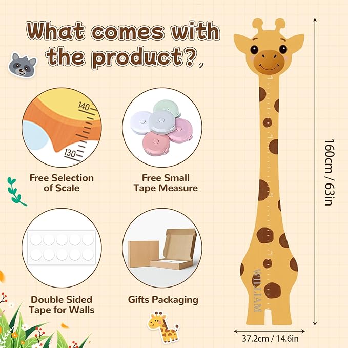 Personalized Wooden Giraffe Growth Chart Height Ruler, Height Chart for Kids, Customized Kids Height Chart for Wall, Removable Room Decor Growth Chart,Nursery Decor Growth Chart Ruler