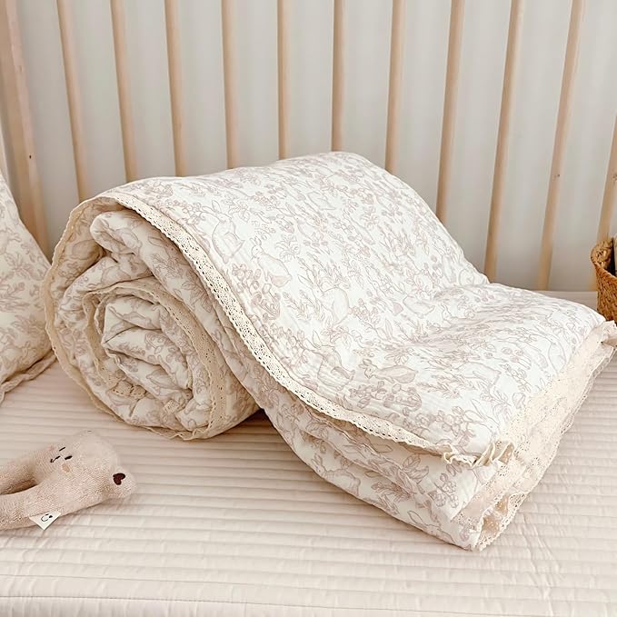 BuLuTu Muslin Toddler Blanket Rabbit Pattern, Soft Cotton Baby Toddler Quilted Blankets for Boys Girls Kids Comforter Lightweight Toddlers Nursery Bedding, Forest Pattern, 60"x78", No Pillow