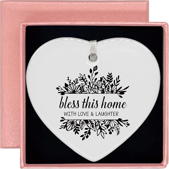 Bless This Home with Love and Laughter-Congrats Realtor Gift-New Homeowners Present-Housewarming Gift for First Time Buyer-Heart Shaped Christmas Ornament