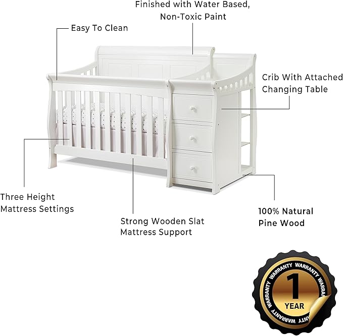 Sorelle Furniture Princeton Elite Crib and Changer with Solid Panel Back Classic -in- Convertible Diaper Changing Table Non-Toxic Finish Wooden Baby Bed Toddler Full-Size Nursery - White