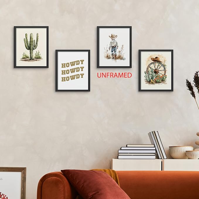 Hxlac Western Cowboy Nursery Wall Art Prints Set of 4 UNFRAMED - Western Wall Decor for Toddler Baby Boy Room, Cowboy Nursery Decor, Boy Room Pictures Wall Decor (8x10 Inches)
