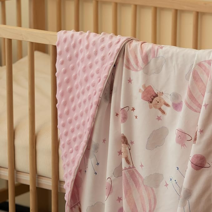Minky Baby Blanket Pink Cute Bunny Blanket, Soft Cozy Nursery Blanket for Girls Boys, Fluffy Toddler Infants Warm Nursery Bed Blankets for Crib Stroller or Carseat, 30x40 Inches, Pink
