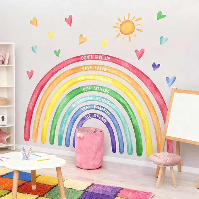Tanlaby 56x35'' Large Rainbow Wall Decals Inspirational Quote Rainbow Wall Stickers Peel and Stick Stickers Waterproof Wallpaper for Girls Kids Bedroom Nursery Playroom Classroom