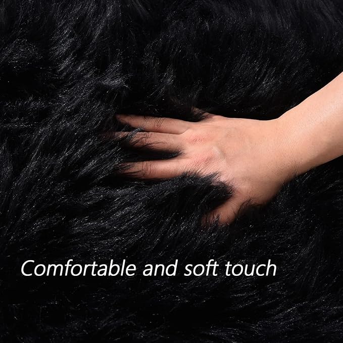 Latepis Black Runner Rugs 2x6 Faux Sheepskin Fur Rug for Bedroom Shag Shaggy Furry Rug for Living Room Dorm Soft Rugs Home Décor
