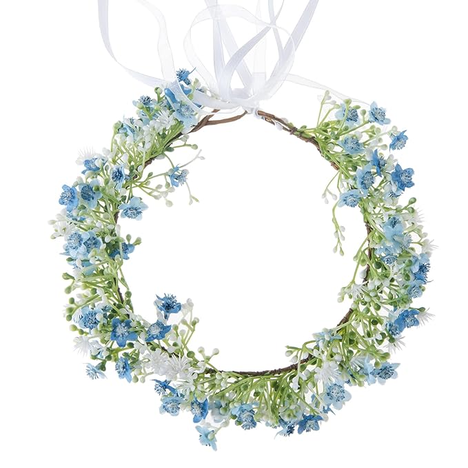Vividsun Wedding Green Leaf Floral Crown Boho Bridal Flower Crown Maternity Photo Props Headpiece (blue Babysbreath)