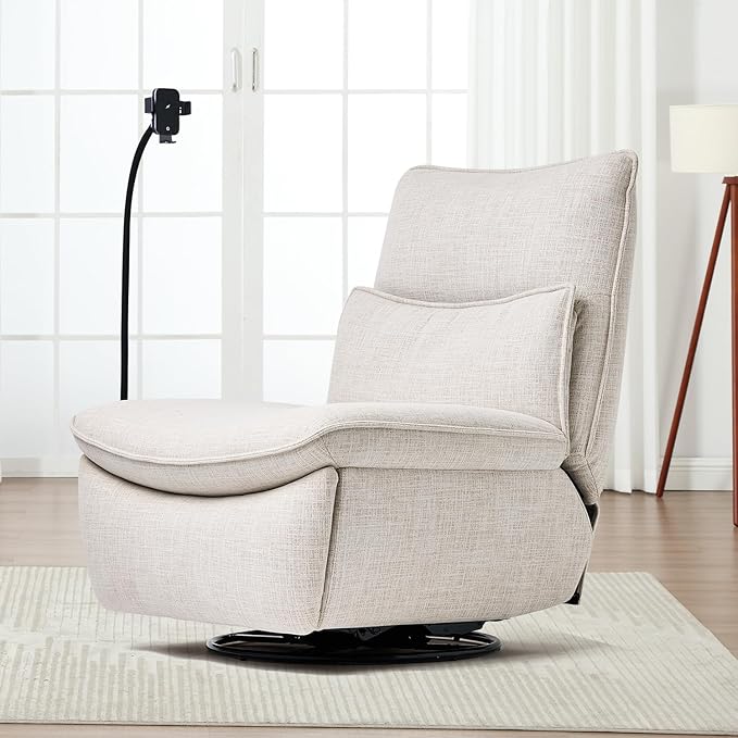 Nouhaus Swivel Nursery Recliner Glider, Oversized Electric Rocker Recliner Chair with USB & Type-C Port, Wireless Charger Phone Holder, Reclining Rocking Chair for Nursery (Snooze Modern, Elder White)