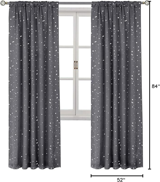 BGment Kids Blackout Curtains for Bedroom, Rod Pocket Room Darkening Curtains Decoration Thermal Insulation Window Drapes for Nursery, Children Room, 2 Panels, Each 52 x 84 Inch, Grey