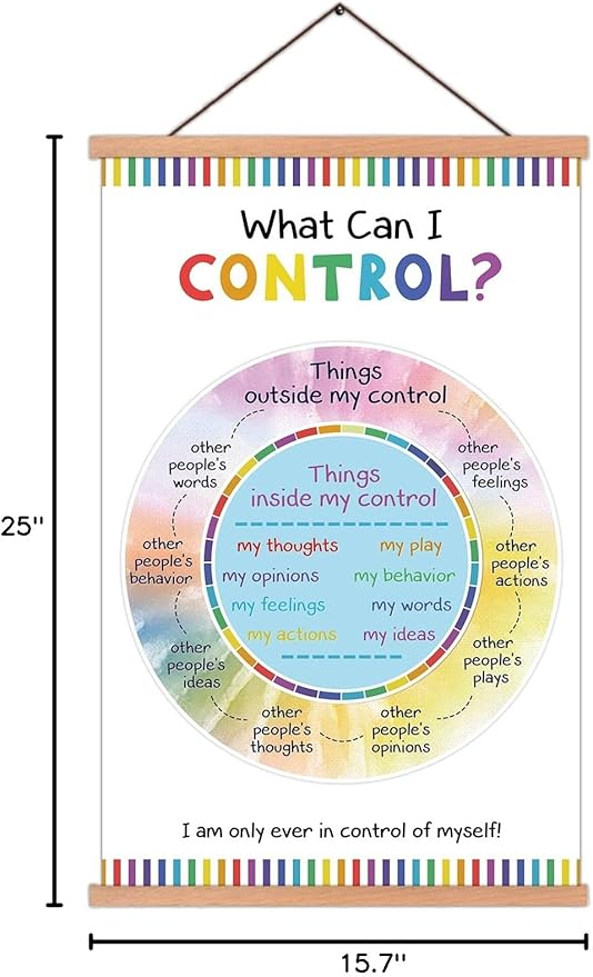 KAIRNE Colorful what can i control wall art Inspirational Quote with Wood Magnetic Hanger Frame(15.7X25 Inch) Calm Zone Poster School Counselor Gifts Motivational Art Print for Classroom, Office