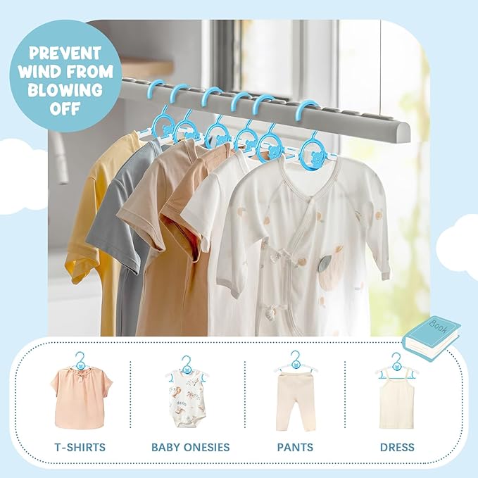 50 Pack Kids Hangers for Nursery Closet, Adjustable Non-Slip Toddler Baby Hangers with Windproof Buckle, 11-14" Infant Child Plastic Clothes Pant Hanger for Boys Girls Newborn Adult, Blue