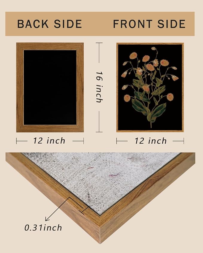 ARPEOTCY Vintage Framed Canvas Wall Art, 12x16inch, Farmhouse Dark Floral Wall Decor, Moody Art Prints Home Decorations, Wildflower Botanical Paintings for Living Room Bedroom Office Decor