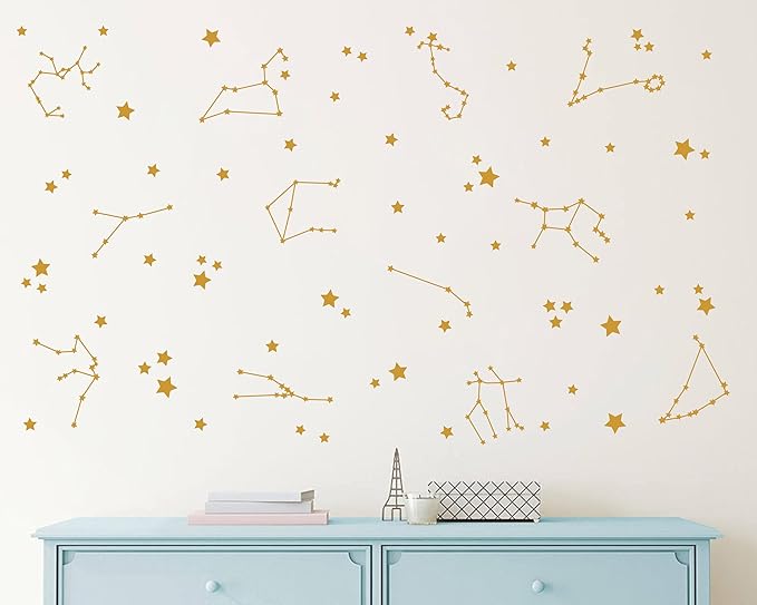 Constellation Wall Decals Stars Wall Stickers Nursery Decal Boys Bedroom Kids Room Sticker Vinyl Decor Y85 (Gold)