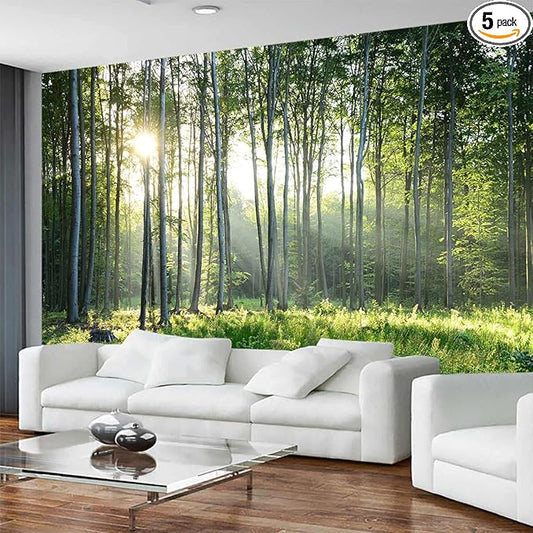Sunshine Forest Mural Wallpaper Landscape Tree Wallpaper Large Nature Scenery Wall Mural for Living Room (not self-Adhesive)