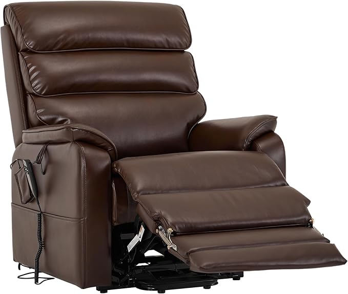 DYNOX 400 LBS Big Tall Man Large-Wide Power Dual Motor Lift Recliners Chairs for Elderly, Lay Flat Lift Chair with Infinite Positions, Heat & Massage, Extended Footrest (9298L,Faux Leather,Brown)