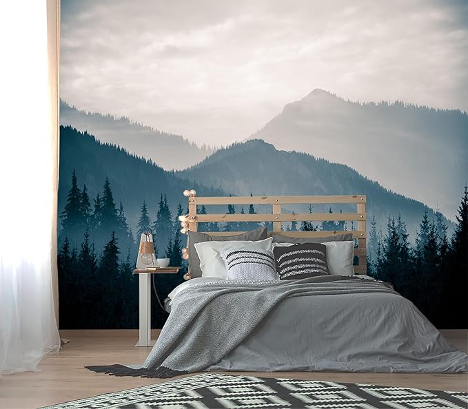 XMPMBM-Misty Forest Fabric Wallpaper Pine Forest Living Room Bedroom Bathroom Wall Mural-W 88" X H 59"（36 Square Foot）