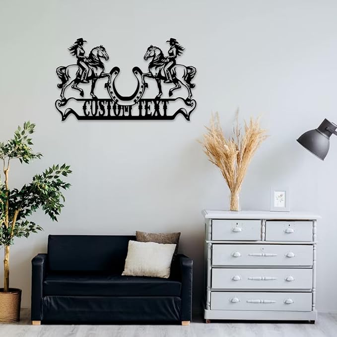 Personalized Cowgirl Horse Metal Sign – Custom Name Rustic Farmhouse & Western Home Decor, Handcrafted Wall Art