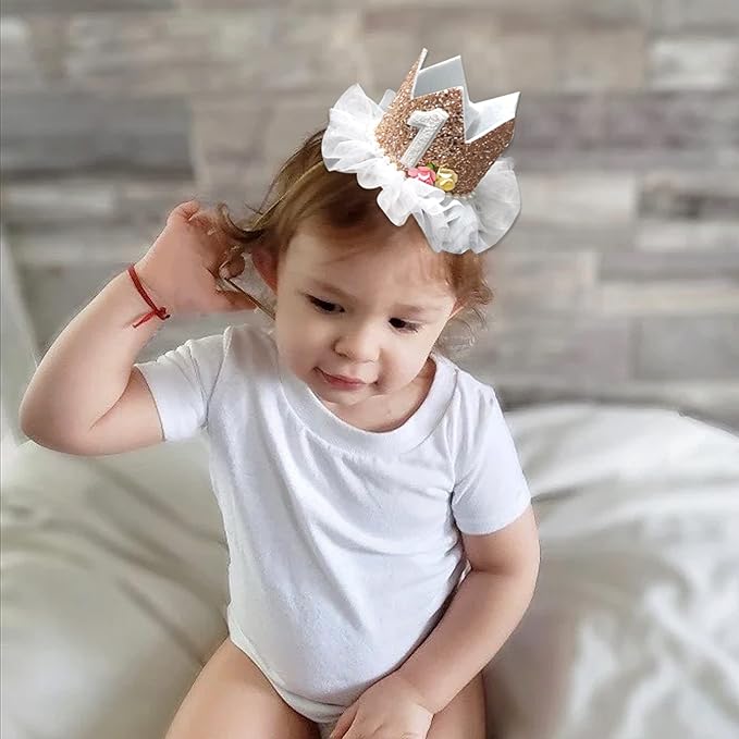 Crown for Girls' First Birthday, Rose Gold 1st Birthday Hat, Flower Tutu Crown, Cake Smash Props, Decorations for Girls