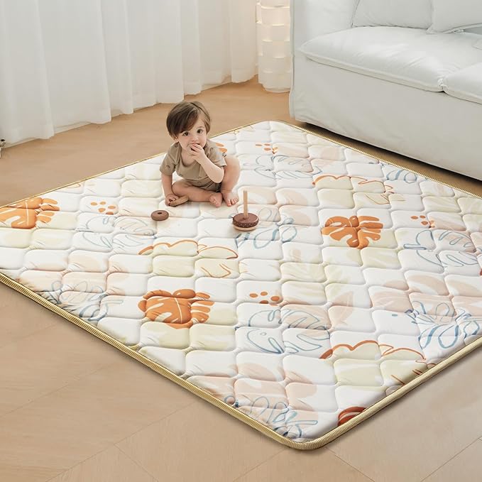 Baby Play Mats for Floor, Thicken 50x50 Playpen Mat, Cushioning Padding Foam Playmats for Baby, Non-Slip One-Piece Crawling Tummy Time Mat Washable Baby Playmate
