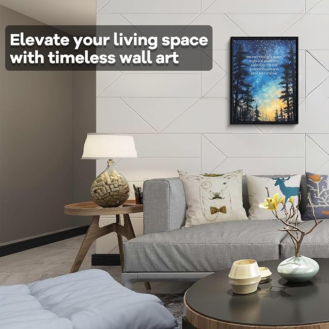 Christian quote wall art, heaven our home message, starry night forest wall decor, matte finish framed canvas print, christian poster artwork, for living room prayer room gift, 12x15 inch