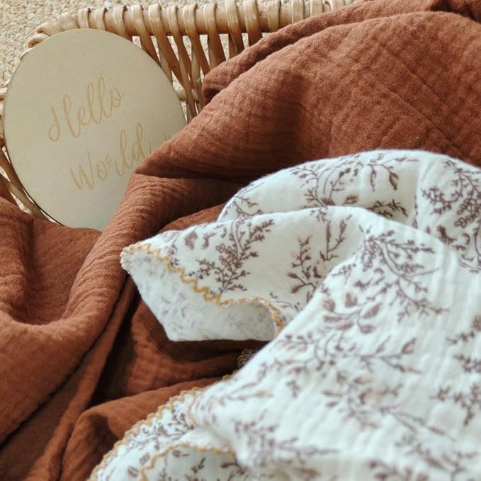 Baby Swaddle Newborn Recieving Blanket 100% Cotton Muslin 2Pack Nursery Wrap Lace Design 40"x40"