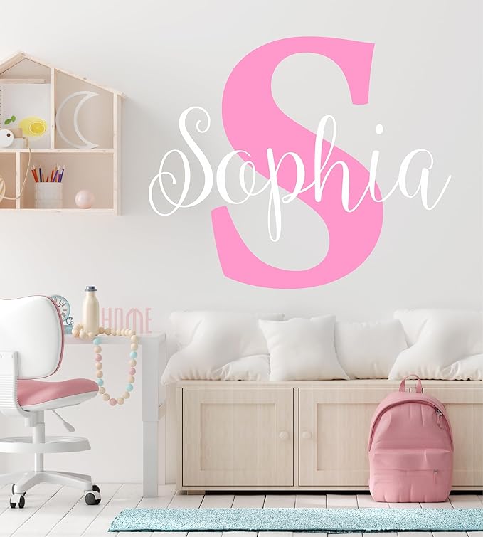 Decor Designs Decals Fancy Girls Personalized Custom Name Vinyl Wall Art Decal Sticker, Nursery Bedroom Baby Decor, Multiple Font and Color, (Multiple Size Choices) (Name with Initial)