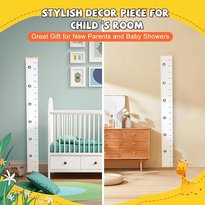 Growth Chart for Wall, Height Chart for Kids, Upgraded Full Length 78.34x8.26 Inches Removable Canvas Measurement Ruler Toddler Tracker Marker for Baby Child Nursery Bedroom Playroom Wall Decor